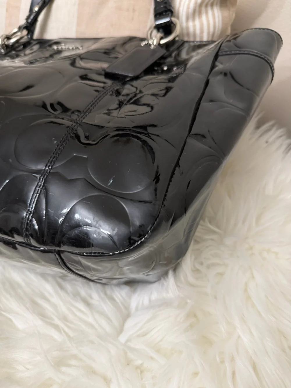 Coach Black Patent Leather Embossed Tote#F17729